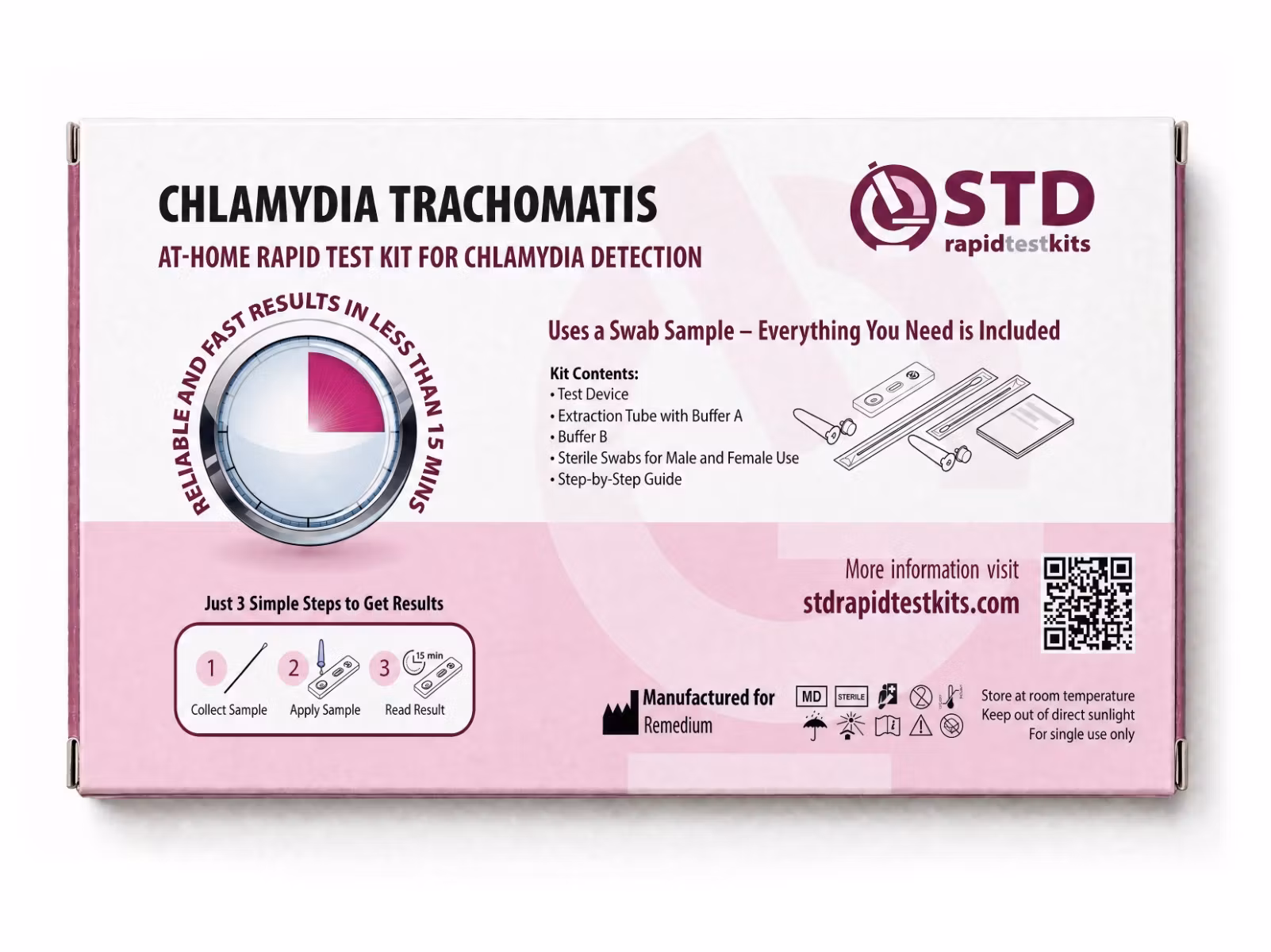 Back view of the Chlamydia at-home rapid test kit box