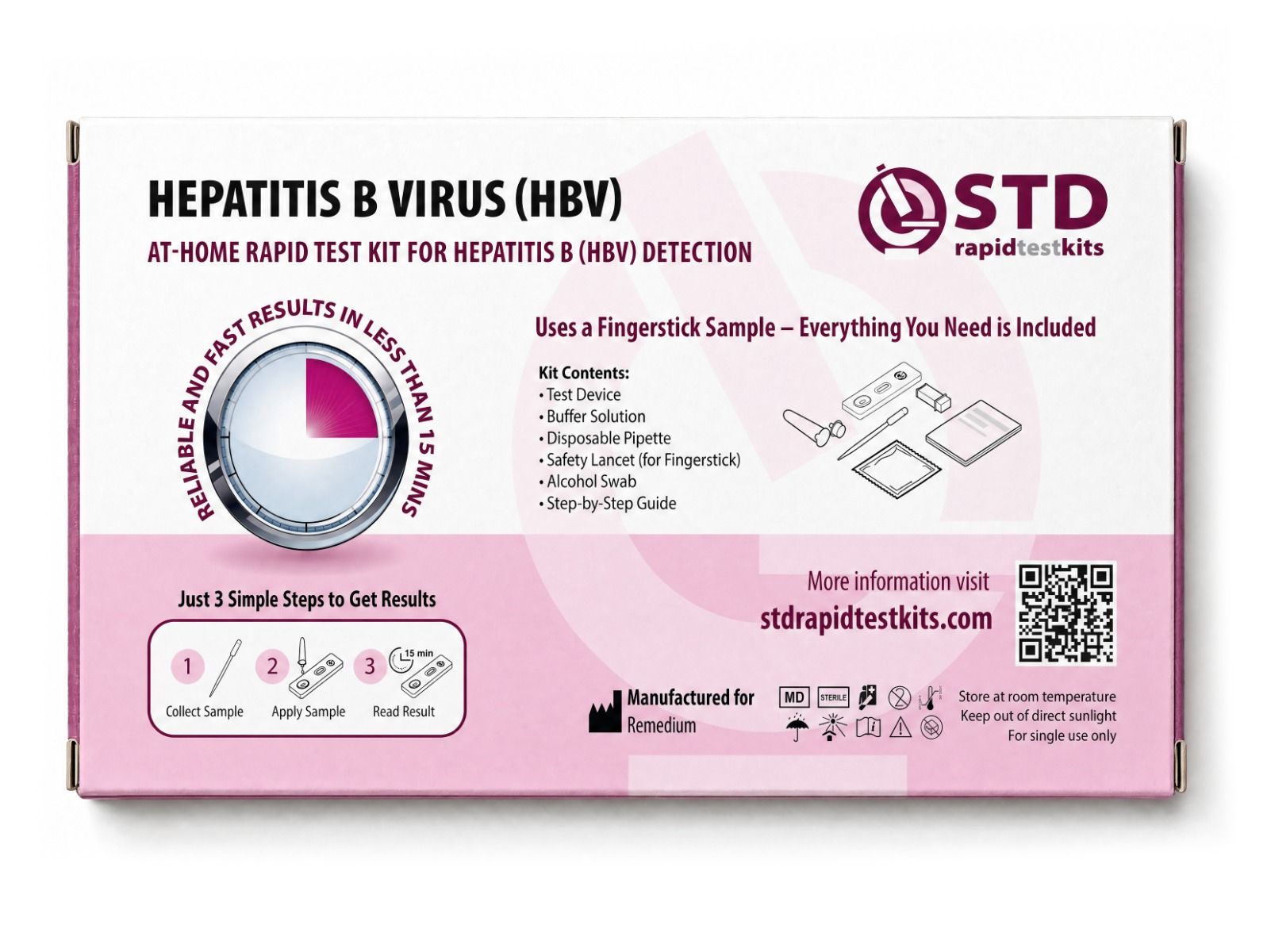 Back view of the Hepatitis B at-home rapid test kit box