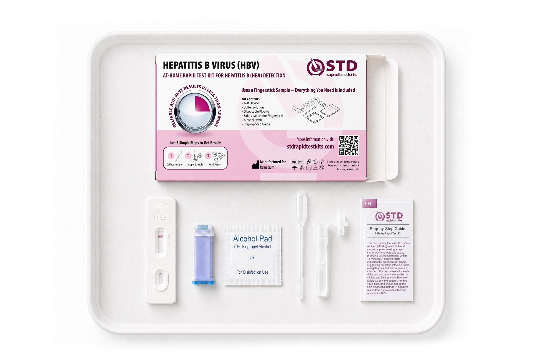 Contents of the Hepatitis B at-home rapid test kit