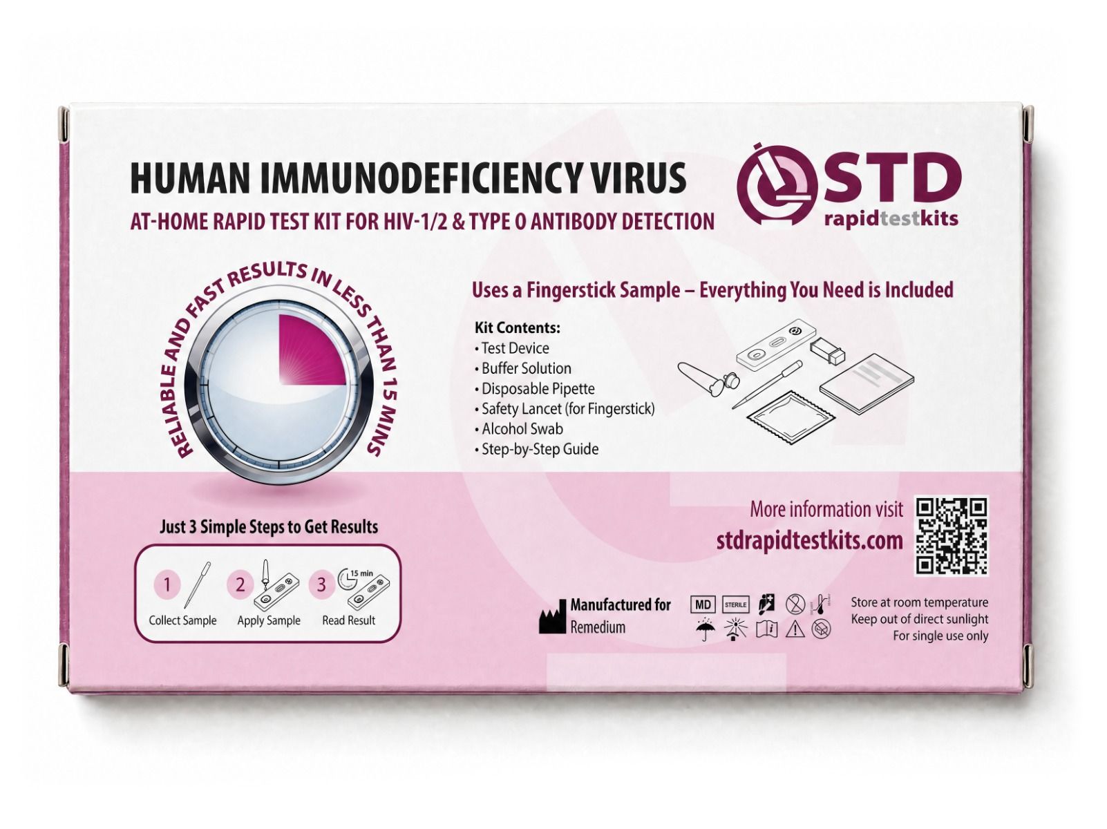 Back view of the HIV at-home rapid test kit box