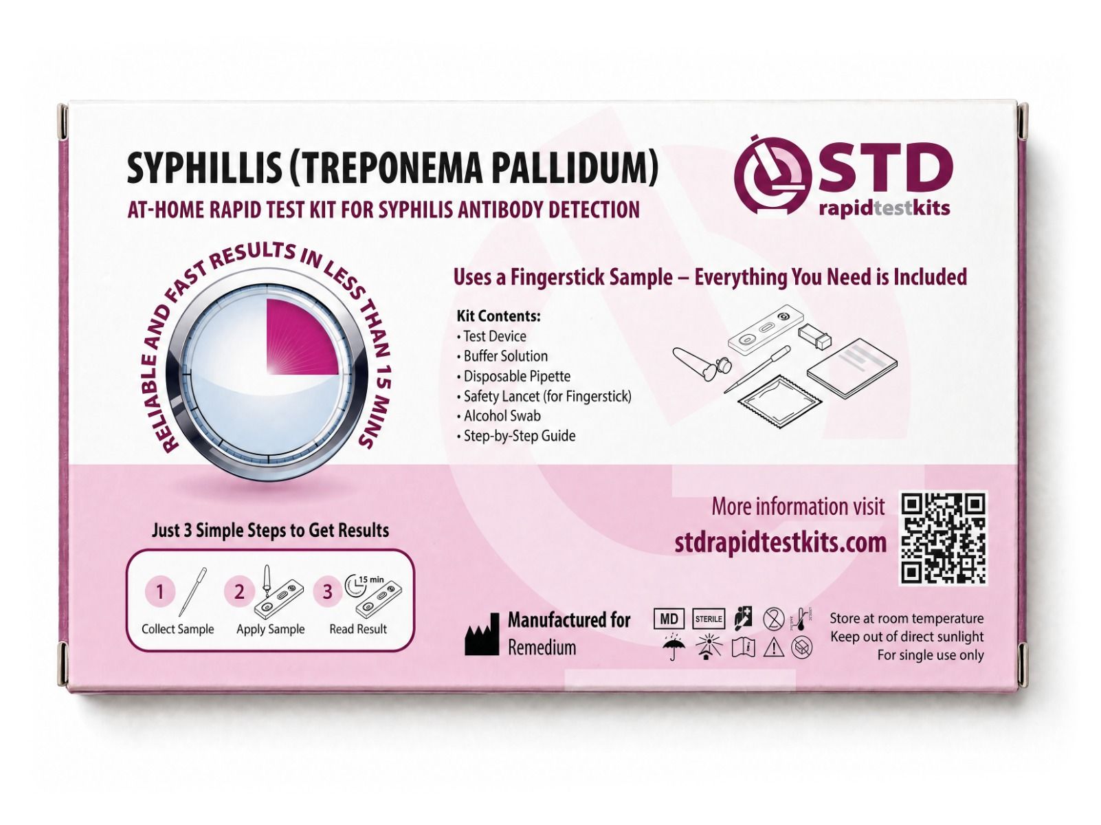 Back view of the Syphilis at-home rapid test kit box