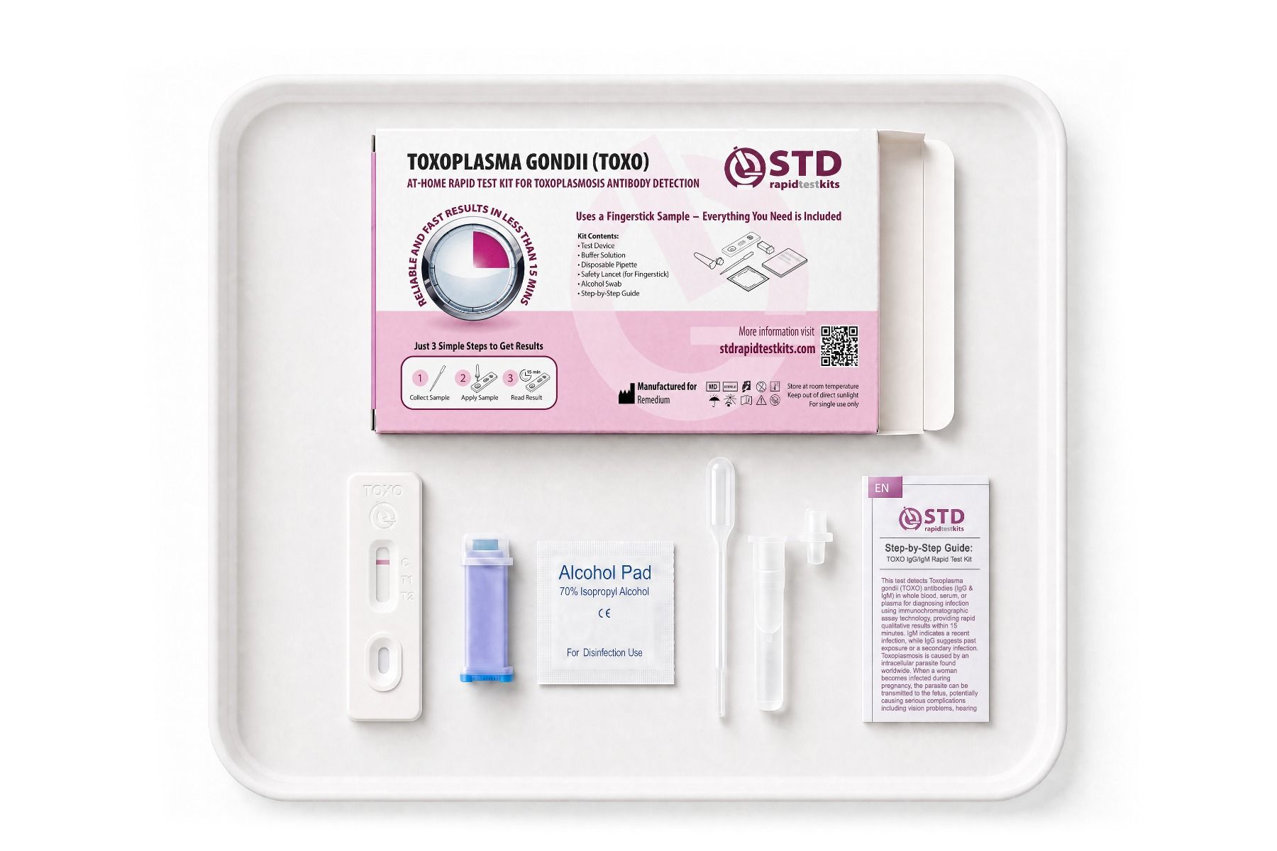Contents of the Toxoplasma at-home rapid test kit included in the Complete 12-in-1 women bundle
