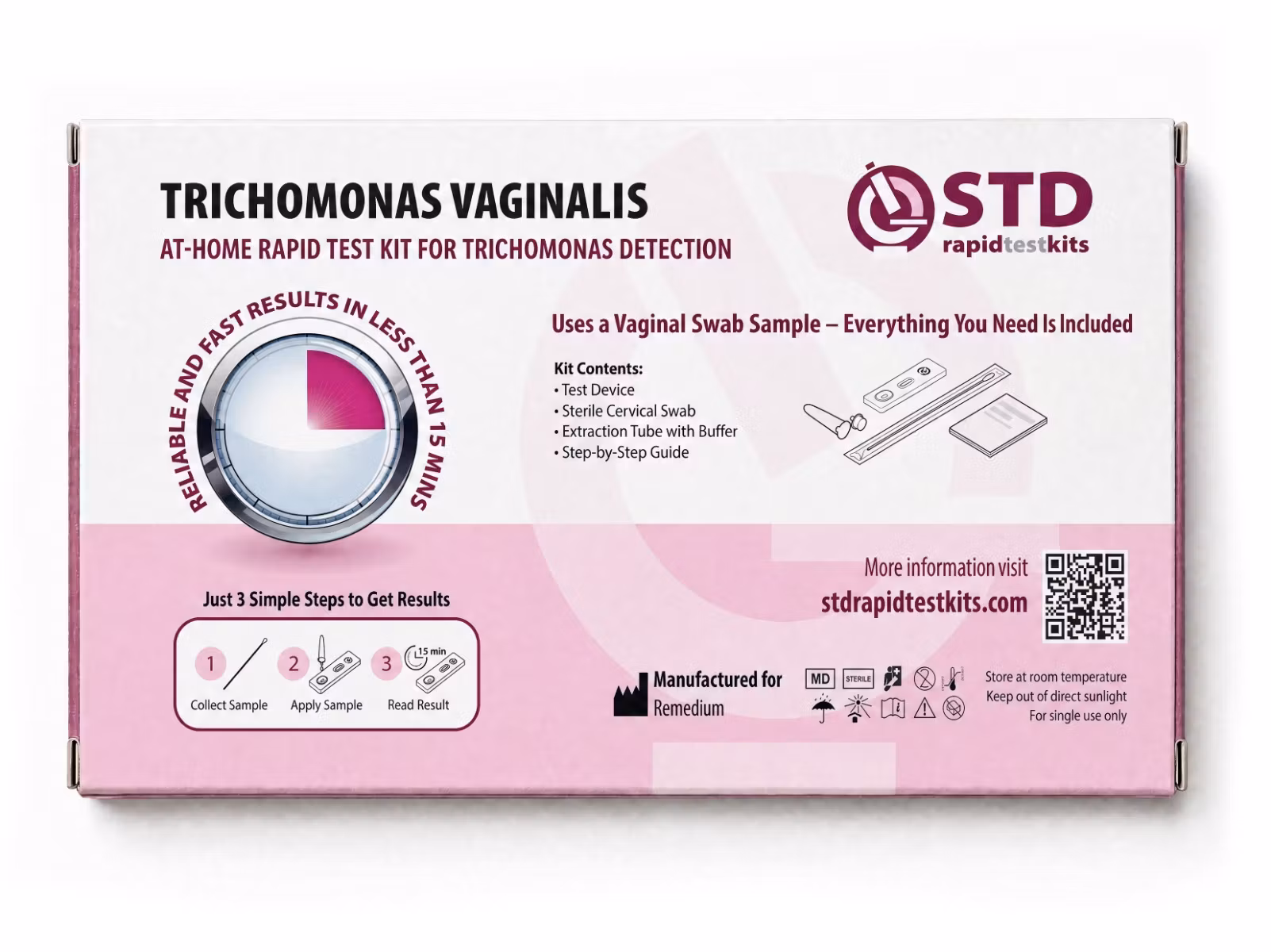 Back view of the Trichomoniasis at-home rapid test kit box