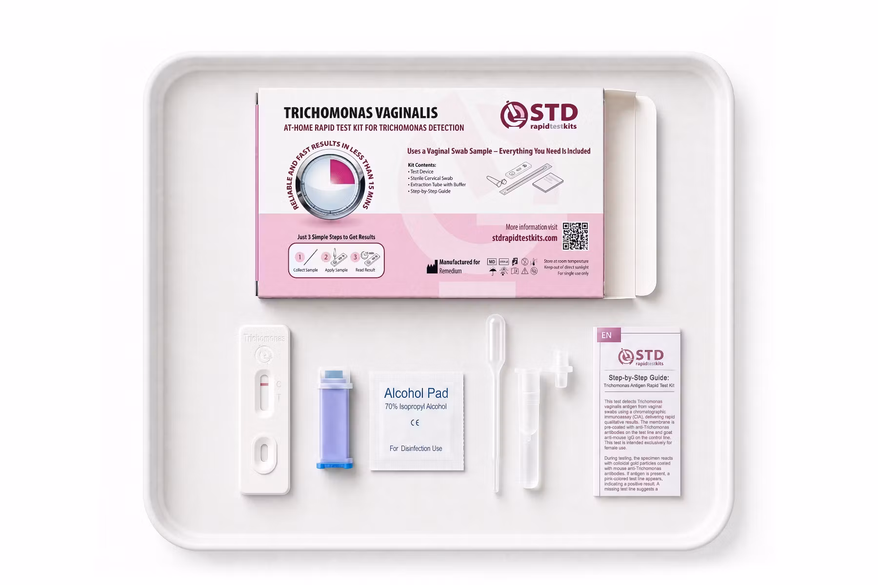 Contents of the Trichomoniasis at-home rapid test kit