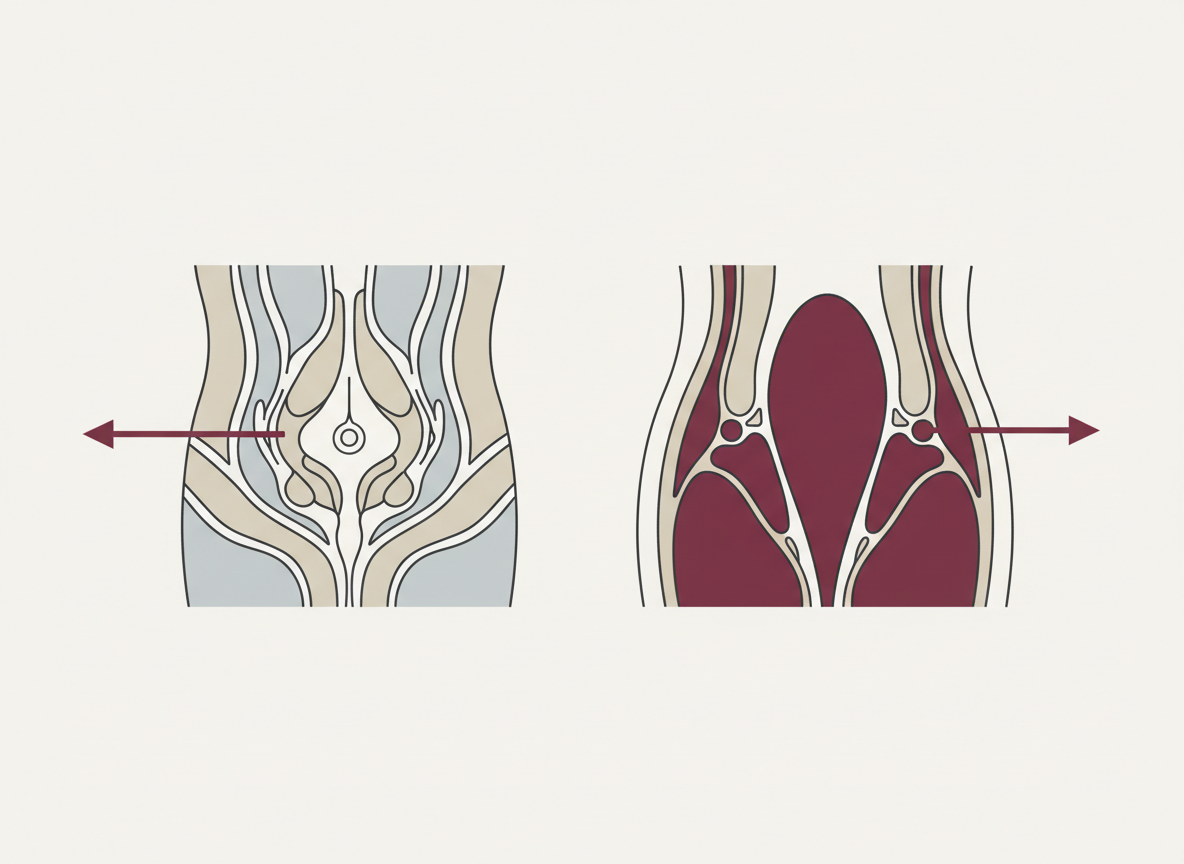 Stylized comparison illustration showing why trichomoniasis colonizes a smaller urethral area in men compared to a larger vaginal surface in women