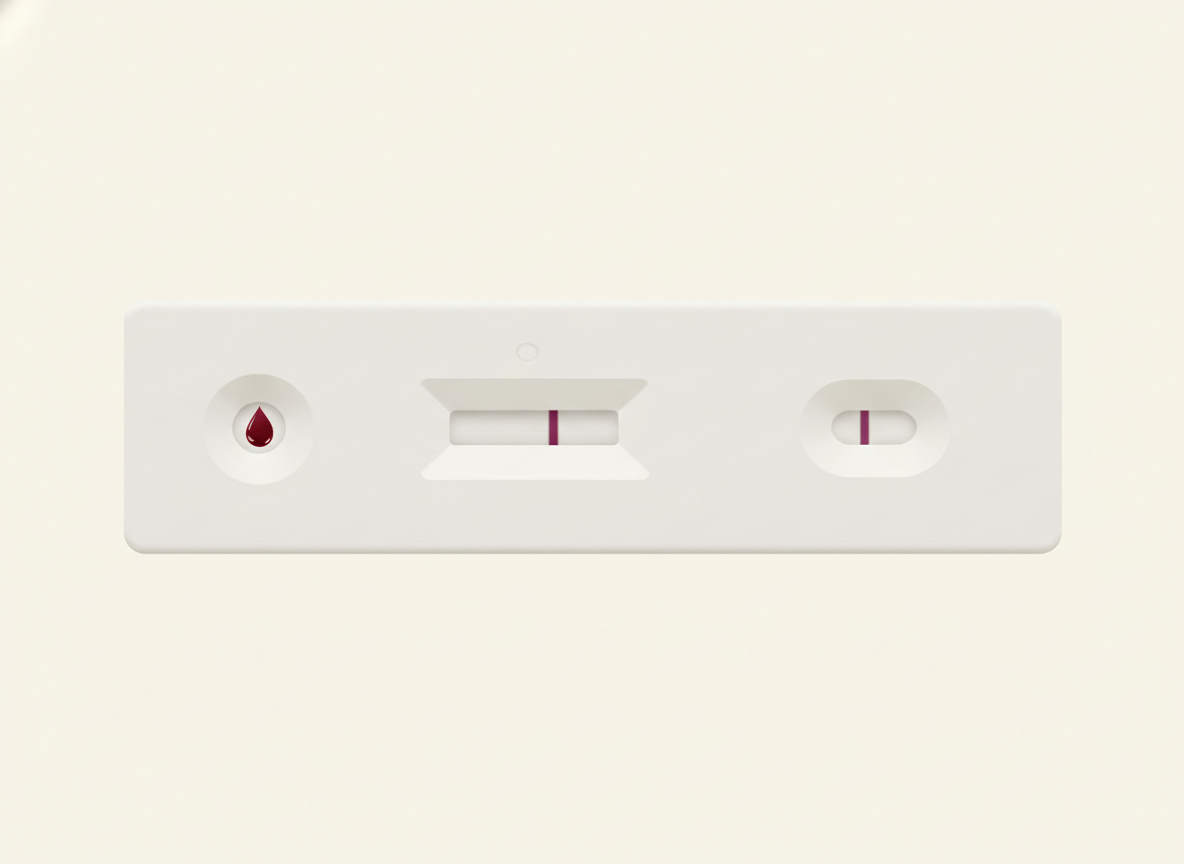 Lateral-flow rapid herpes test cassette showing two separate result windows for HSV-1 and HSV-2 antibodies on a single device