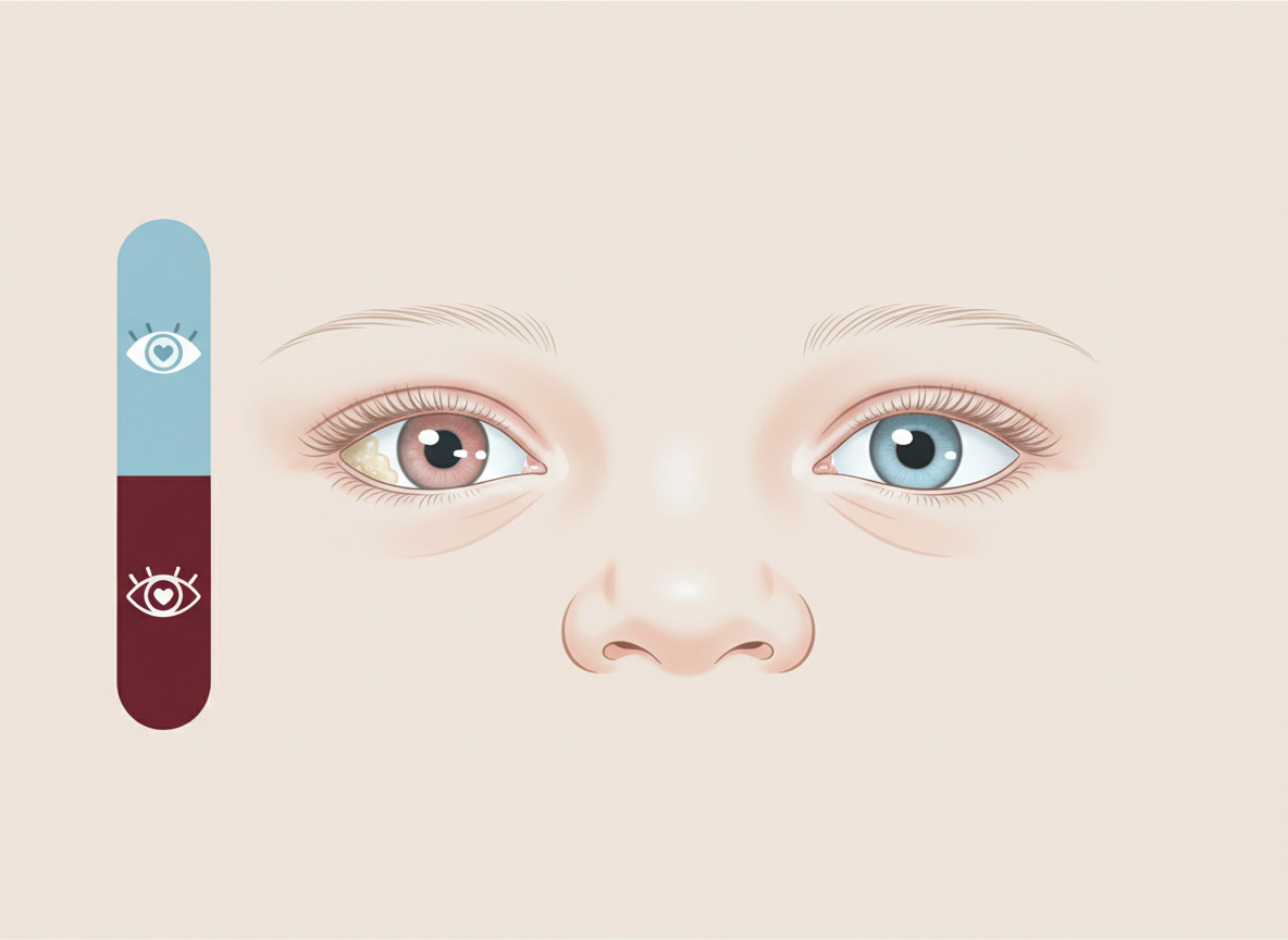Illustrated reference of newborn chlamydial conjunctivitis showing mild eyelid swelling and discharge in the first two weeks of life