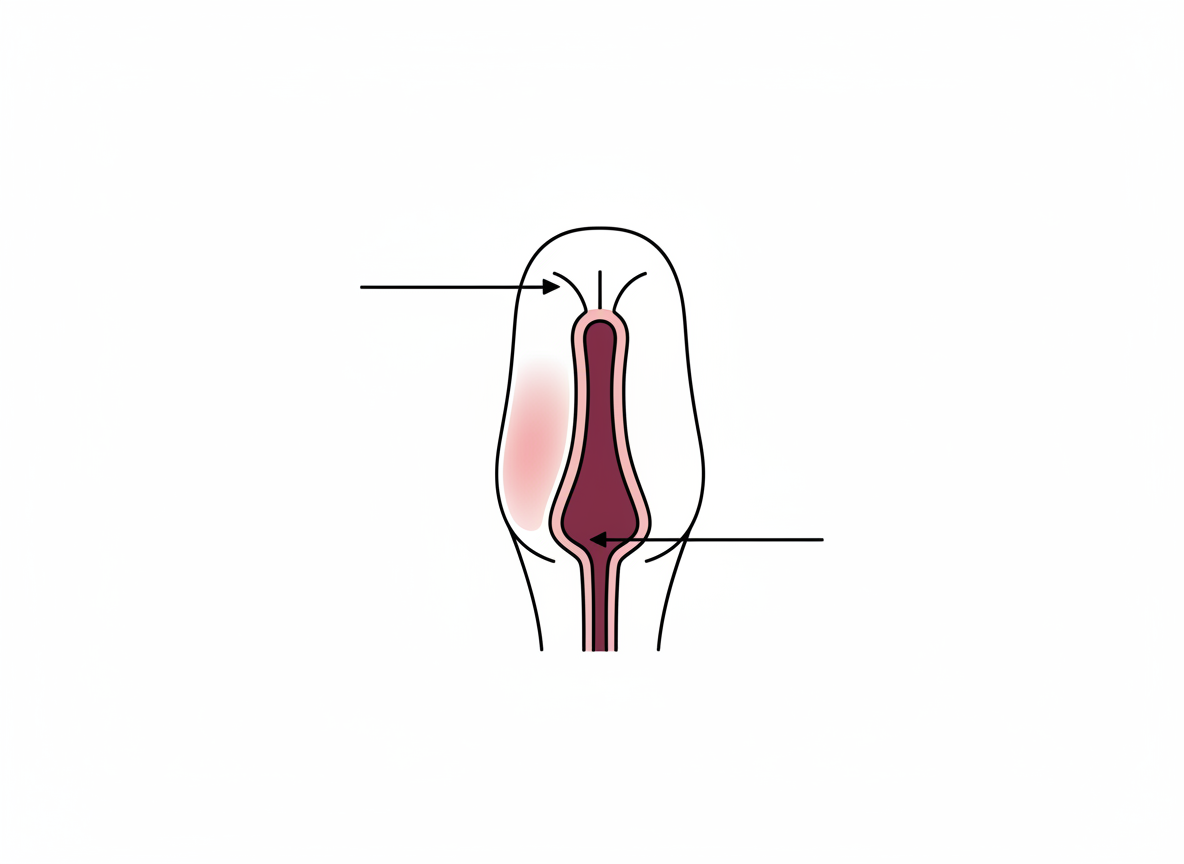 Stylized anatomical diagram of the male glans showing surface-skin location of balanitis versus internal urethral location of bacterial STDs